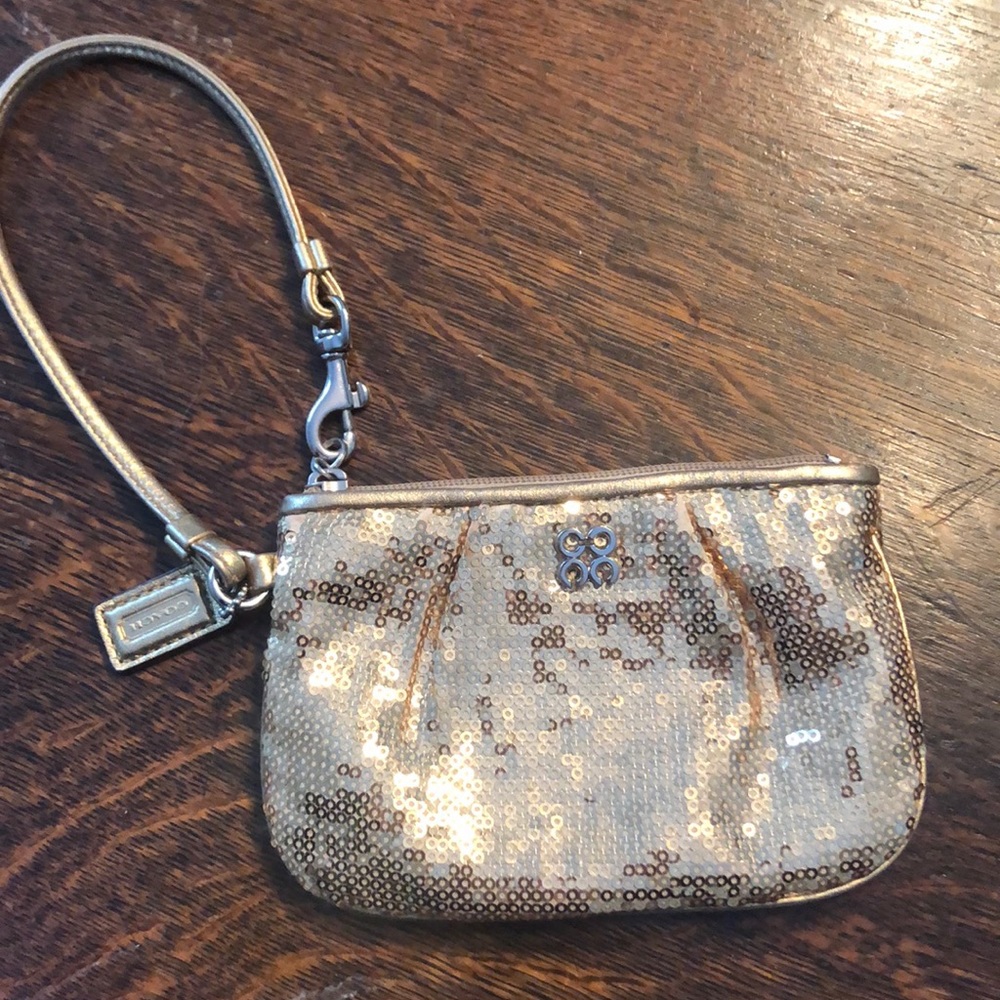 Gold sequin coach wristlet